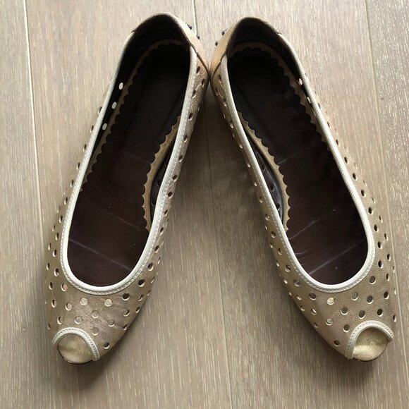 Donald J Pliner Peep-Toe Shoes Matte Gold Size 9.5 - Picture 2 of 8